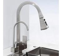 3-Way Kitchen Faucets with Straight Swivel for Hot and Cold Water, Brushed Brass Kitchen Faucet