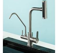 3-Way Kitchen Mixer Tap, Brushed Stainless Steel, Swivel, Double Handle, Brushed