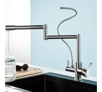 3-Way Kitchen Mixer Tap, Foldable, 360° Rotation, for Kitchen Sink, Brushed Stainless Steel.