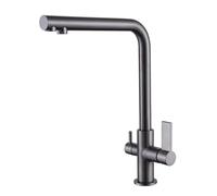 3-Way Kitchen Mixer Tap, Gray Brass, 2 Handles, Swivel, Gray