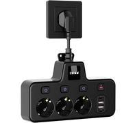 3 Way Power Strip With 2 Usb A Ports And 2 Type-C Ports, Touch Screen Night Light (3 Brightness Levels), Single Switch Power Outlet For Office, Home, Black