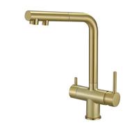 3-Way Pull-Out Kitchen Faucet with Dual Handles and 360° Rotation, Brass for Water Purifier, Black(Brushed Gold)
