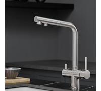 3-Way Pull-Out Kitchen Faucet with Dual Handles and 360° Rotation, Brass for Water Purifier, Black(Brushed)