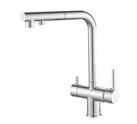 3-Way Pull-Out Kitchen Faucet with Dual Handles and 360° Rotation, Brass for Water Purifier, Black(Chrome Plated)