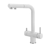 3-Way Pull-Out Kitchen Faucet with Dual Handles and 360° Rotation, Brass for Water Purifier, Black(White)