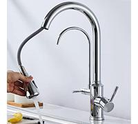 3-Way Pull-Out Kitchen Faucet with Swivel Sprayer, Direct Hot and Cold Water, Pure Water Multifunction Faucet, Black(Chrome)