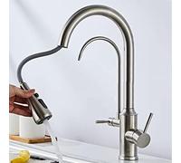3-Way Pull-Out Kitchen Faucet with Swivel Sprayer, Direct Hot and Cold Water, Pure Water Multifunction Faucet, Black(Brushed)