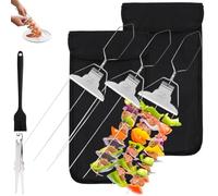 3 Way Stainless Steel BBQ Skewers, Reusable 3-Prong BBQ Skewers Kit with Smooth Push Bar Slider, BBQ Forks Multi for Kebabs, Chicken Sausages,Meat and Veggies, Outdoor BBQ Gadgets (3Pcs)