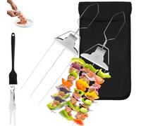 3 Way Stainless Steel BBQ Skewers, Reusable 3-Prong BBQ Skewers Kit with Smooth Push Bar Slider, BBQ Forks Multi for Kebabs, Chicken Sausages,Meat and Veggies, Outdoor BBQ Gadgets (2Pcs)