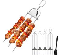 3-Way Stainless Steel Grill Skewers with Push Slider - Reusable Skewers for Meat, Veggies, Shrimp & Outdoor BBQ (4PCS)
