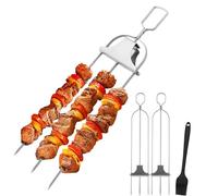 3-Way Stainless Steel Grill Skewers with Push Slider - Reusable Skewers for Meat, Veggies, Shrimp & Outdoor BBQ (2PCS)