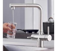 3-Way Water Filter Kitchen Faucet, Stainless Steel Pull-Out Mixer Tap for Hot and Cold Water, Pure Water, 3-in-1 Kitchen Sink Faucet, Brushed