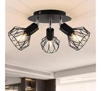 3 Weg Deckenleuchte drehbar Retro Spotlight Fitting E14 Base Winkel einstellbar mit schwarzem Metallkäfig Flush Mount für Schlafzimmer Wohnzimmer Flur