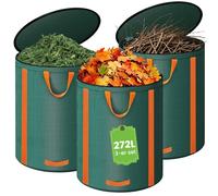 3 x 272 L Sac Jardin Dechets Verts avec Couvercle et Poignées | Tissu Polypropylène Robuste, Extra Large, Imperméable, Autoportant, 4 Poignées, Pliable, pour Herbe, Feuilles, Haie