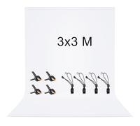 3 x 3 M Toile de Fond, Vevelux Fond Blanc avec 8 Clips Anti-Plis, 100% Polyester Pliable Lavable Durable Écran Blanc pour Photographie, Vidéo, Camera, Photo, Prise de Vue Vidéo