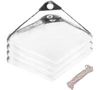 3 x 3 m Transparent Tarpaulin with Eyelets 400 g/m² Waterproof PVC Tarpaulin Outdoor Protective Tarpaulin with 10 m Rope for Gardens,Greenhouses,Plants,Pools,Garages