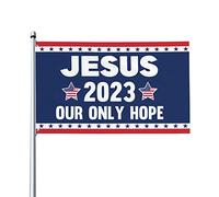 3 x 5 Jésus 2023 Notre seul espoir Drapeau bannière Christ Jésus 2023 Yard Sign Christian God Bless America Drapeau pour mur extérieur avec œillets métalliques sans mât de drapeau