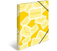 3 X A4 Strong Plastic Posting Folders With Printed Inner Flaps And Elastic Band-Yellow 7129