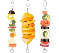3 x Bird Feeder Holder Small Animal Bird Treat Skewer Hanging Stainless Steel Vegetable Fruit Feed Treatment Tool Suitable for Parrot Cockatoo Cockatiel (Silver)