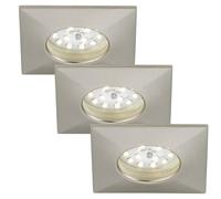 3 X Briloner LED Downlight Carré Nickel Mat IP44 3X 5W 400lm Blanc Chaud 3000K