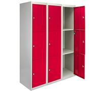 3 x Casiers Rangement Acier à Trois Portes Rouge et Gris 180 x 38 x 45cm [Clés & Etiquettes INCLUSES] Vestiaire Gym, Salle de Sport, Ecole, Staffroom, Ranger vos effets personnels en toute sécurite
