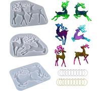 3 X Christmas Resin Moulds, Reindeer Shape, Silicone Moulds With 20 Chains, Christmas Epoxy Resin Moulds For Christmas Tree Decoration (Christmas Moulds)