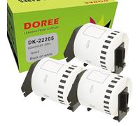 3 x DOREE DK-22205 Étiquettes Continues, Compatibles avec Brother DK-22205, 62 mm x 30,48m, Fond blanc, Texte noir Pour les imprimantes Brother QL-500,QL-550,QL-570,QL-700,QL-710W,QL-800,QL-810W