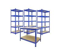 3 x Etagères 90 cm, 1 Etabli 120cm - Bleu & Maillet - Q-Rax