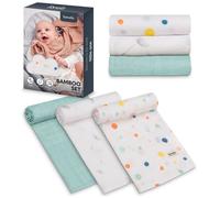 lionelo Bamboo Set 3 pcs Langes Coton bébé 70x70 en Bambou Naturel à partir du 1 Jour de la Vie, antibactériens, antifongiques, hygroscopiques, délicat, Doux, Couverture, Matelas à Langer (Dino)