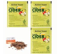 3 x Levure de cidre français 8g/25L + Copeaux de Chêne Français 20g - Levure pour la fermentation du cidre, Levure pour pomme et poire, Levure de vin