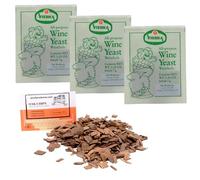 3 x Levure de Vin - Vierka Pour le Vin Blanc + Copeaux de Chêne,Levure de Vin en Poudre, Levure pour le Vin