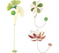 3 X Metal Bookmark Pendant Bookmark,Flower Mark,3d Leaf Bookmark For Book Lovers,Readers,Teenagers,Women,Men (Lotus,Ginkgo,Four-Leaf Clover)
