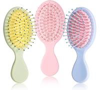 3 X Mini Hair Brush Girl Detangling Travel Brush For Dry And Wet Hair With Soft Bristles Small Oval Hair Brush,3 Colours (Bright Colours)