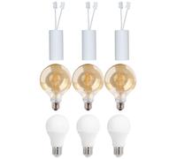 3 X Müller-Licht LED Renolamp Douille 2-en-1 Blanche E27 3 X 9W+Filament G125