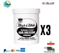 3 X Noir & Blanc Cheveux Cire Véritable Pluko Coiffure Pommade 200ml Neuf