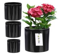 3 X Pot Rond En Céramique H 16 12,5 12 Noir Multicolore