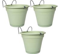 3 x Pot suspendu en plastique - Pot de fleurs pour le jardin, le balcon, pot en gel avec trop-plein d'eau, D.20 H17 cm - Vert ancien