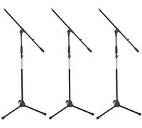 3 x Pronomic MS-116 Pied Microphone avec Perche (pied trépied stable avec perche, hauteur réglable, incl. filetage réducteur et pinces câble, noir)