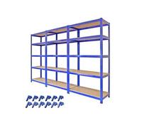Lot de 3 Étagères de Rangement en Acier T-Rax Bleu - 180x90x45cm - Capacité Totale 4200KG - Organisation Garage Bricolage Atelier Entrepôt [12 Connecteurs de Baies & Pieds Moulés GRATUITS]