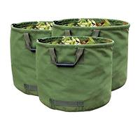 3 x Sac de Jardinage 125L Extra-robuste avec Poignées, Sac de Ramassage Feuilles Verte avec Toile Militaire (H45.7 cm, D55.8 cm)