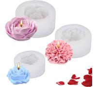 3 X Silicone Candle Moulds,Pink Silicone Candle Moulds-Carnation-Peony,3d Diy Candle Mould For Scented Candles,Ornaments,Gifts