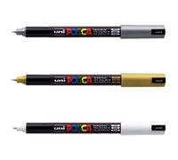 3 X Université posca PC-1MR Marqueur Peinture Stylo Art - Set Blanc,or et Argent