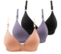 3 x Women's Underwear, collectable, Printed, Thin Cup, Comfortable, Three-Breasted Bra, Black, 85(Beige,64)
