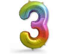 3 Year Birthday Decoration Balloon - Number 3 Balloon In Multicoloured - 3 Year Old Girl Or Boy - Inflatable With Helium - For A Dazzling Celebration - Balloon 3