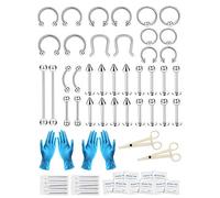 30-36PCS Kit Piercing Septum 16G Professionnel Piercing Tool Kit en Acier Inoxydable Labret Oreille Tragus Nose Ring Bijoux de Corps pour Homme/Femme (36pcs Silver)