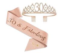 30 Ans Decoration Anniversaire Femme, Echarpe Couronne Anniversaire 30 Ans, Couronne Diadème en Cristal 30 Numéro Or Rose, Couronne de Princesse, Cadeau Anniversaire 30e Femme