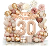 30 Ans Décorations Ballon, Joyeux Anniversaire Beige Abricot Or Confettis Fourniture Style Bohème avec Guirlande pour Femmes