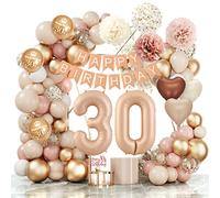 30 Ans Décorations Ballon, Joyeux Anniversaire Beige Abricot Or Confettis Fourniture Style Bohème avec Guirlande pour Femmes