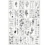 30 autocollants de tatouage noirs avec de petits motifs tels que des plantes, des roses, des papillons, des branches, des étoiles et la lune, imperméables et durables, convenant aux doigts, aux bras, 
