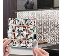 30 autocollants muraux en carrelage, carrés, style mosaïque rétro victorien marocain, imperméables, pour la cuisine, le salon, la salle de bain, le sol, décoration DIY, auto-adhésifs (10 x 10 cm, ver